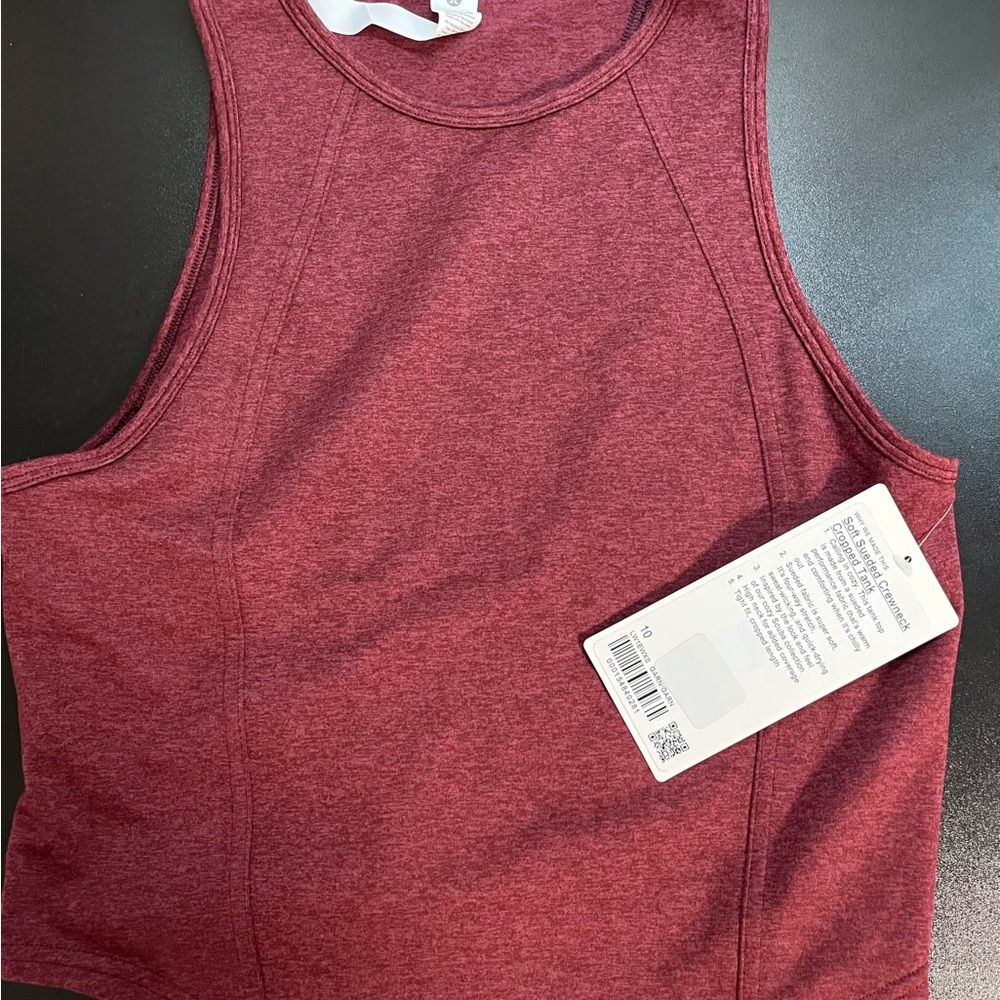 Lululemon Soft Sueded Crewneck Cropped Tank – Garnet – Size 10 – NWT
